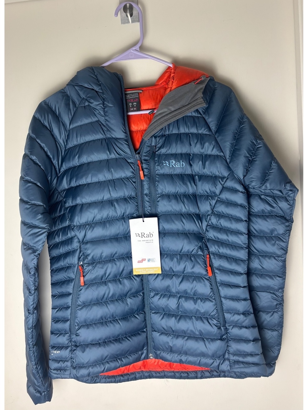 Rab Microlight Alpine Jacket Womens S Blue Down Puffer Hooded NWT QDB-13